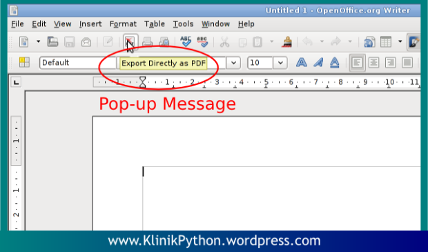 Tampilan PopUp Message pada OpenOffice Writer